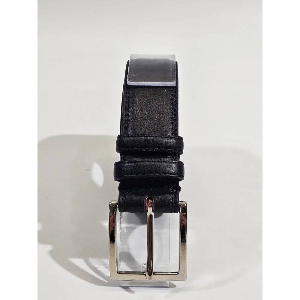 Boggi Milano Leather Belt Mens 110 Black Handmade in Italy Solid Brass Buckle